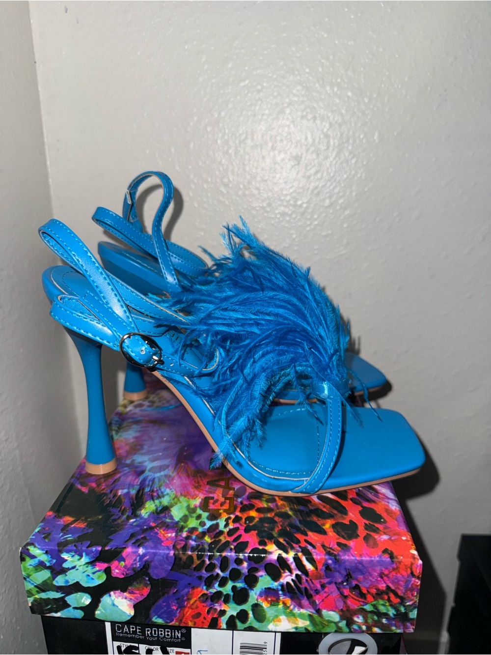 Cape Robbin Blue Feathered Strap Heels
